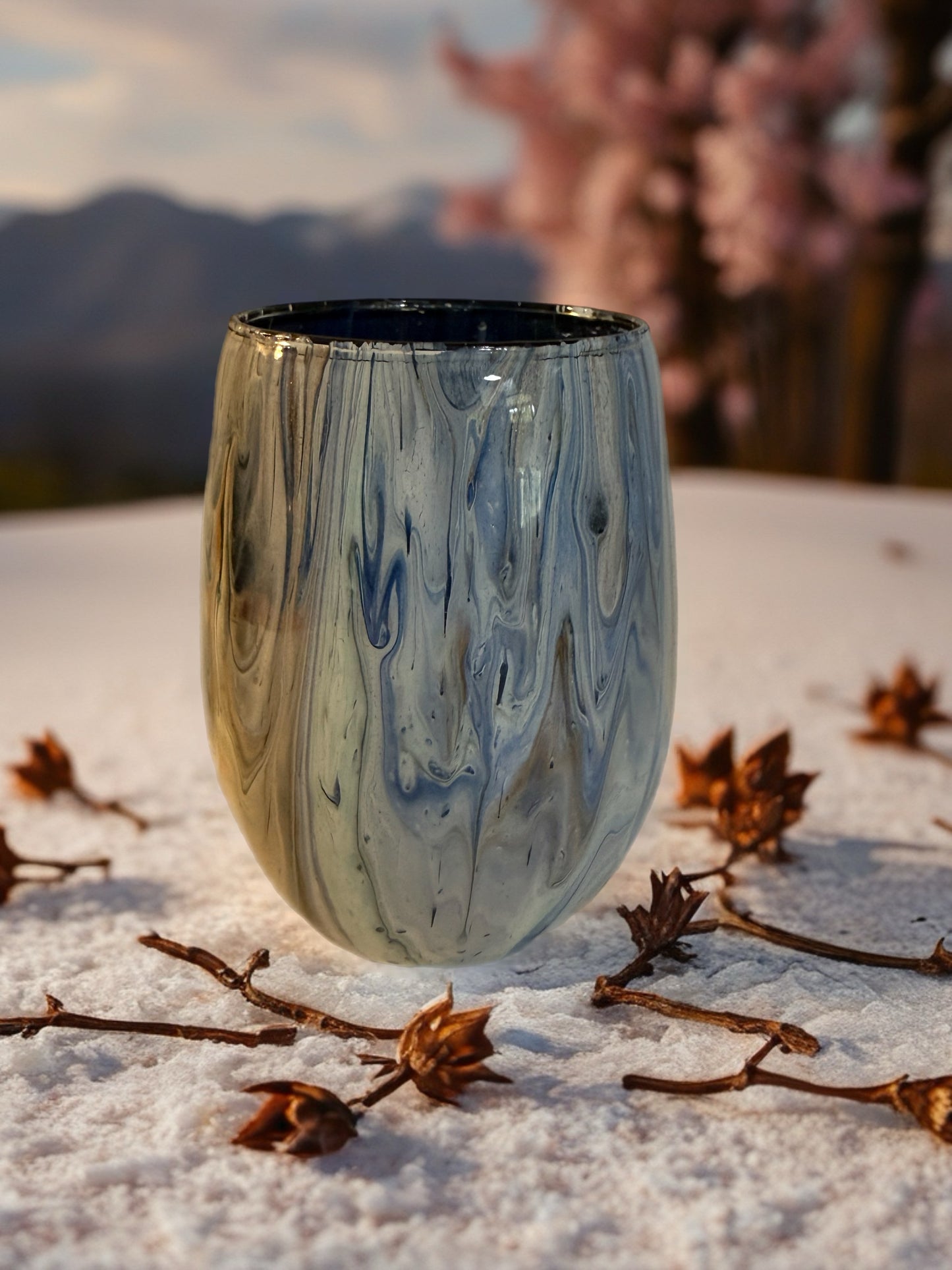 Winter Shore Hand‑Painted Wine Glass