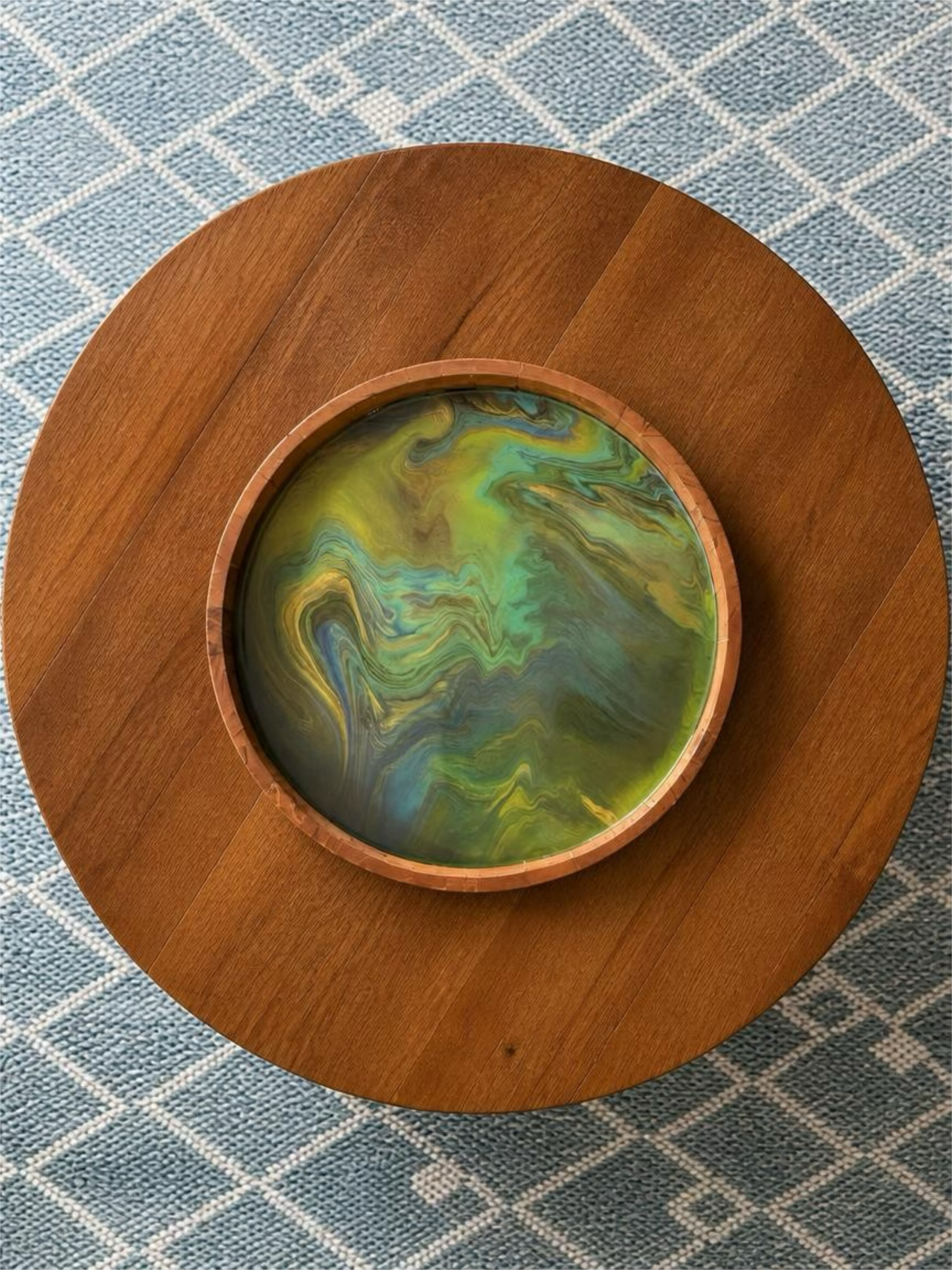 "Emerald Galaxy" Handcrafted Resin Inlay 14 Inch Wood Tray