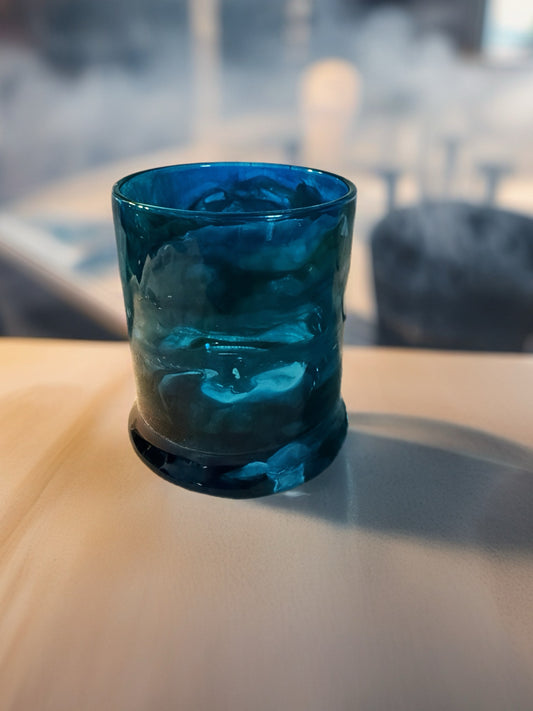 Hand‑Crafted Blue Swirled Whiskey Glass