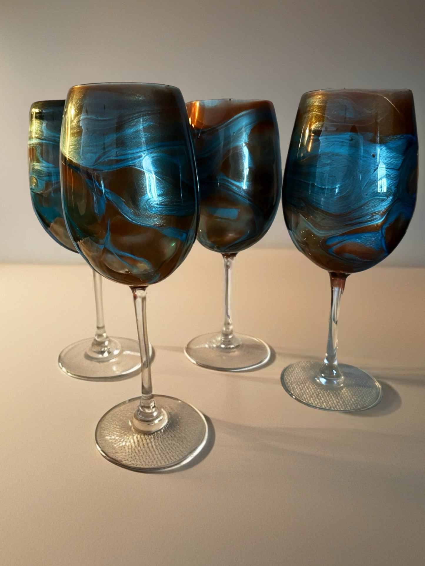 Handcrafted Copper & Teal Marbled Wine Glass