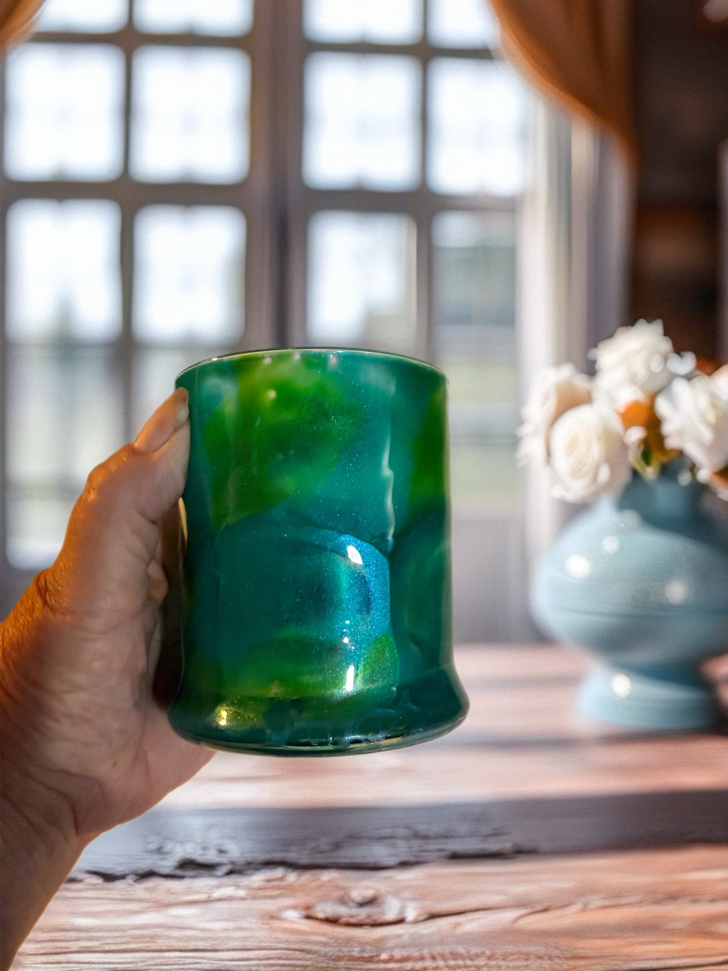 Hand‑Painted Meadow Tide Whiskey Glass