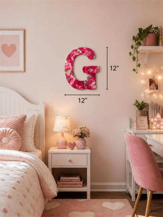 Hand-Painted Floral & Resin Decorative Letter "G" – 12-Inch Custom Wall & Shelf Accent