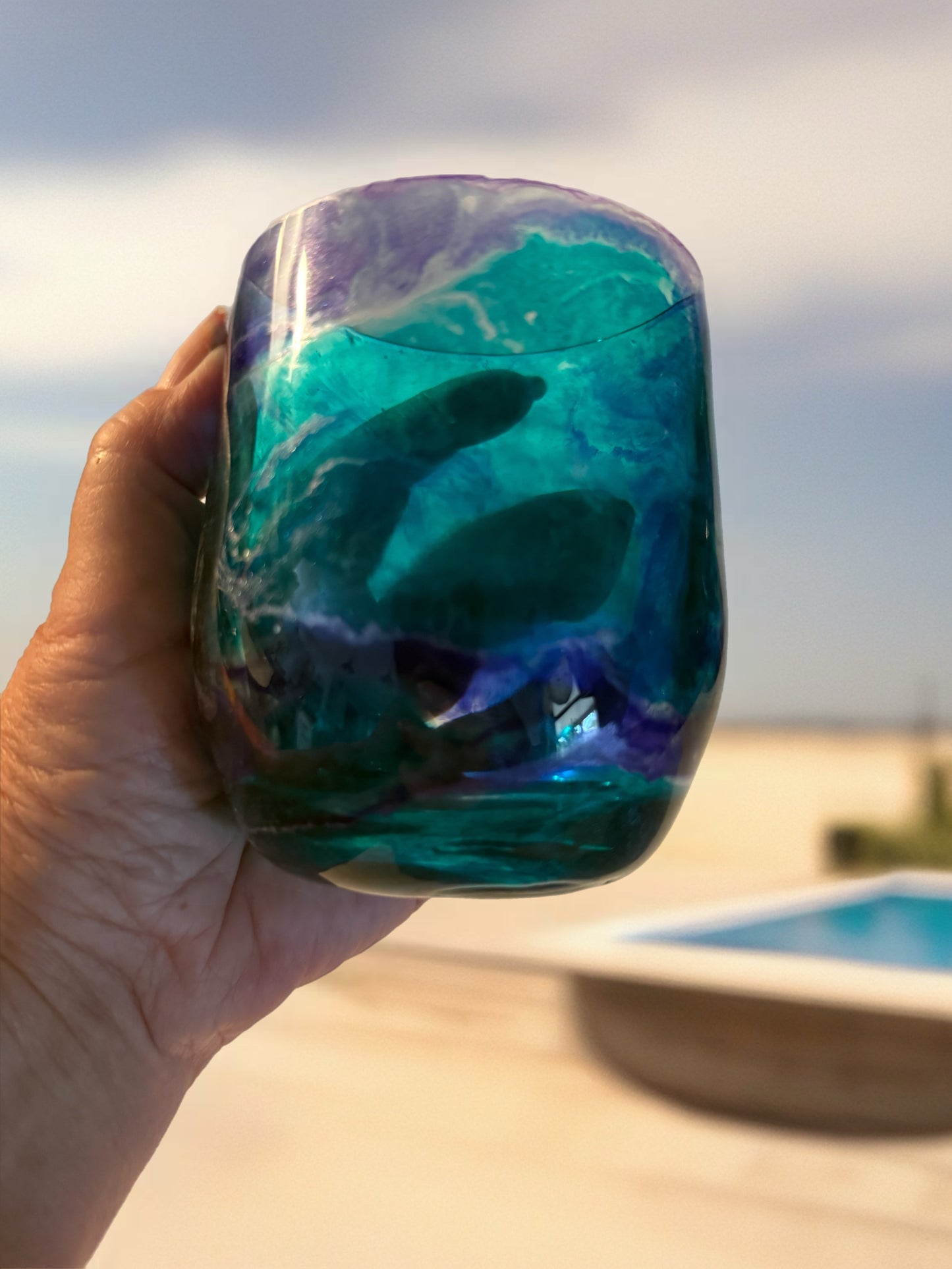 Marbled Coastal Acrylic Wine Glass