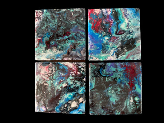 Red black teal coasters