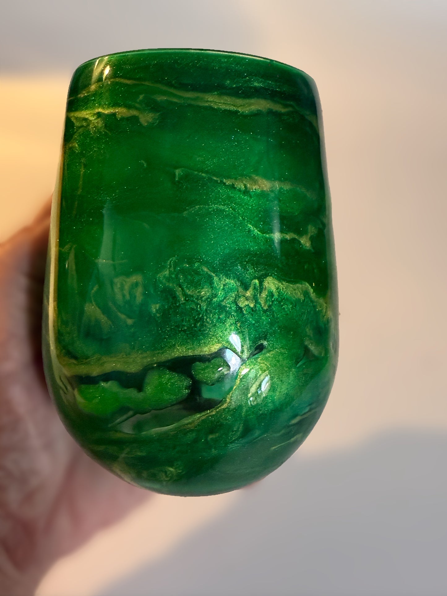 Emerald Ember Hand‑Painted Wine Glass glass