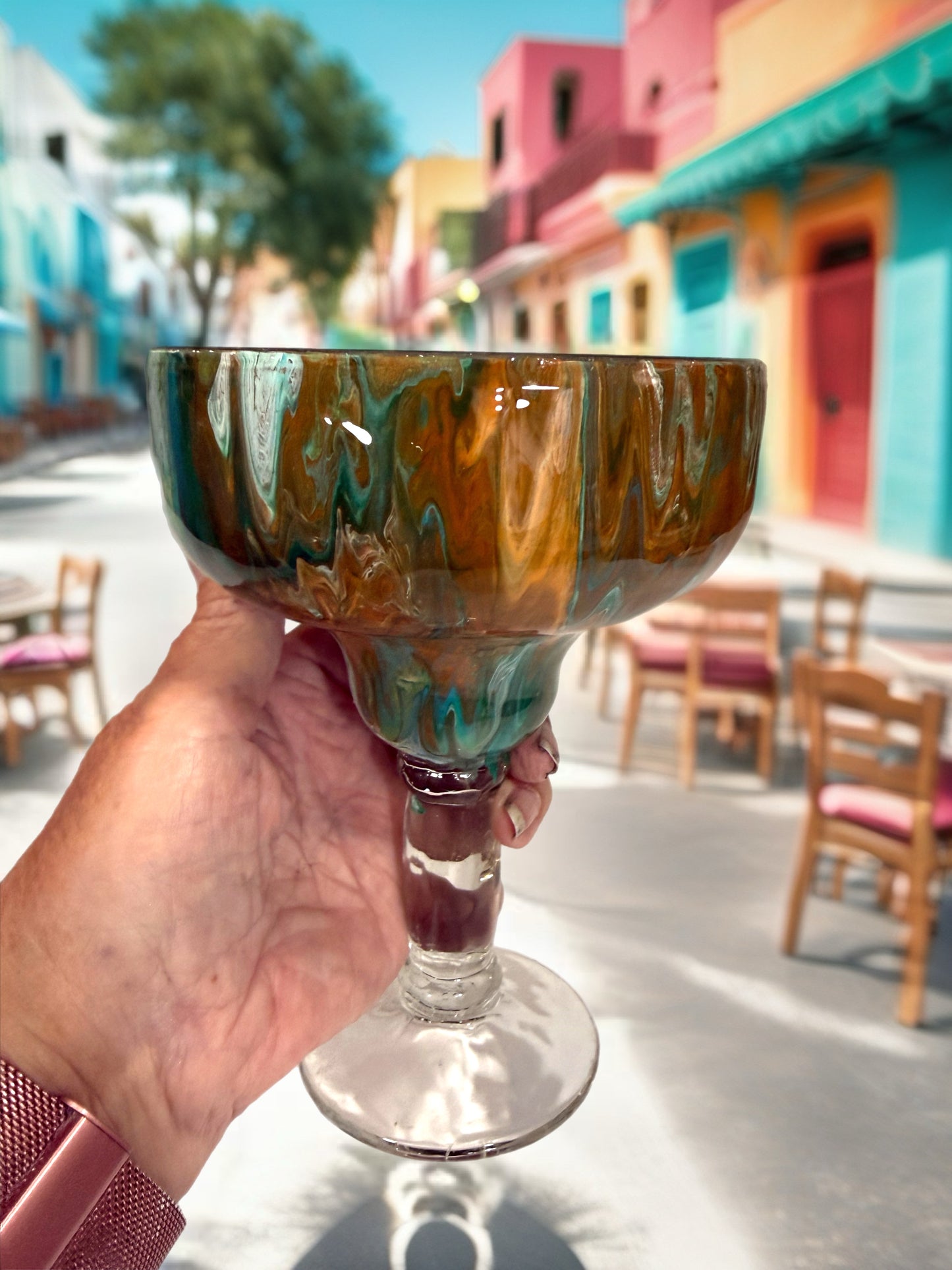 Marbled Sunset Artisan Margarita Glass