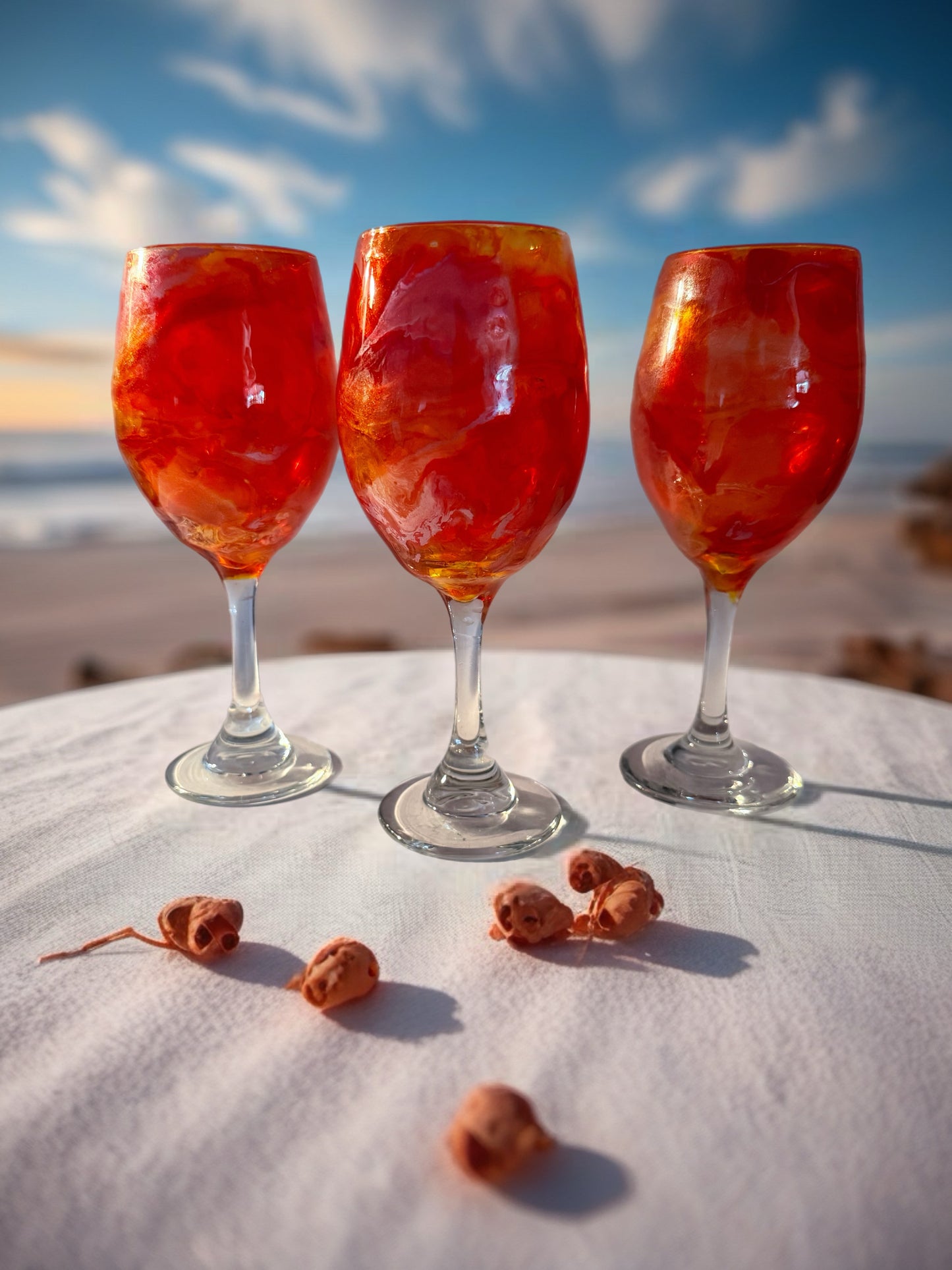 Handcrafted Sunset Red‑Orange Wine Glass