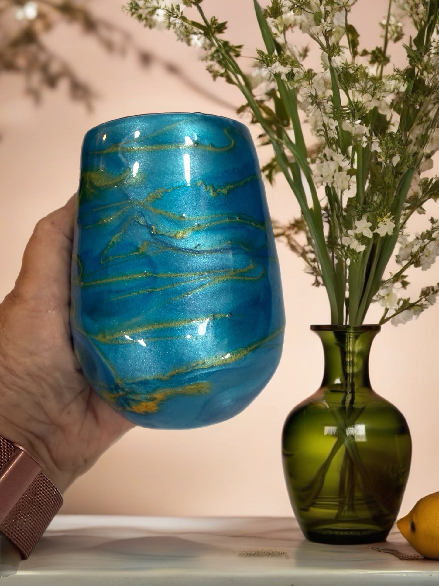 Blue Horizon Hand‑Painted Wine Glass