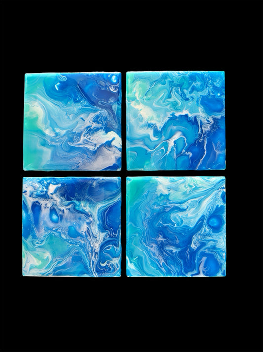 Caribbean Breeze Fluid Art Set of 4 Coasters