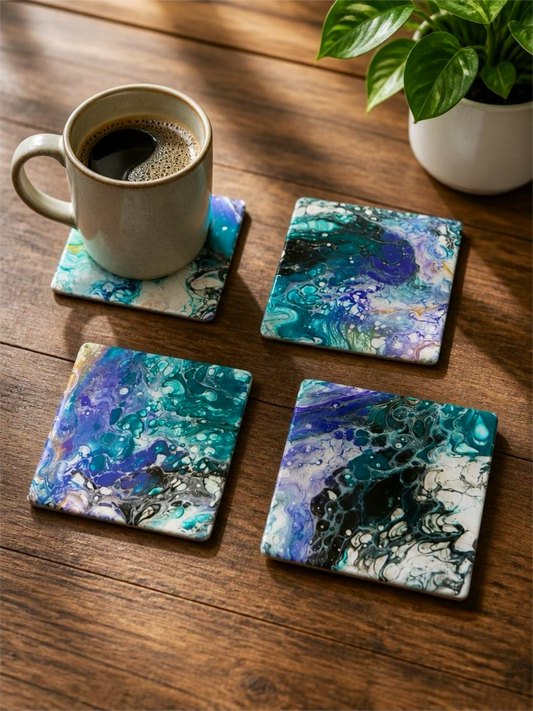 "Galaxy Bloom" Artisan Resin Coaster Set
