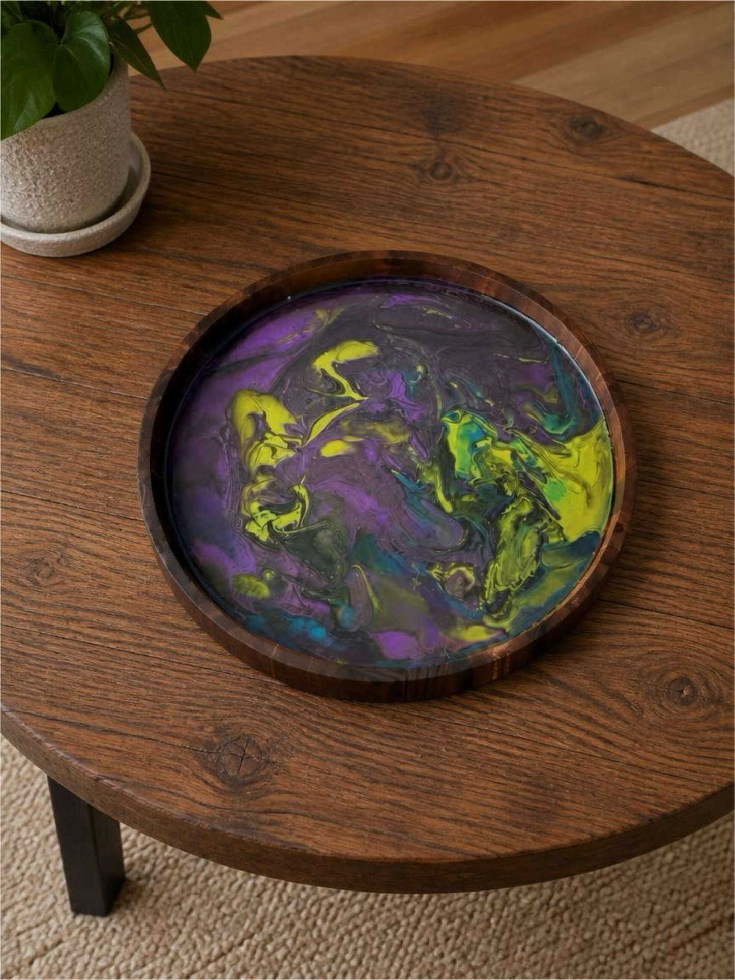 “Midnight Mirage” 15‑Inch Handcrafted Wooden Tray