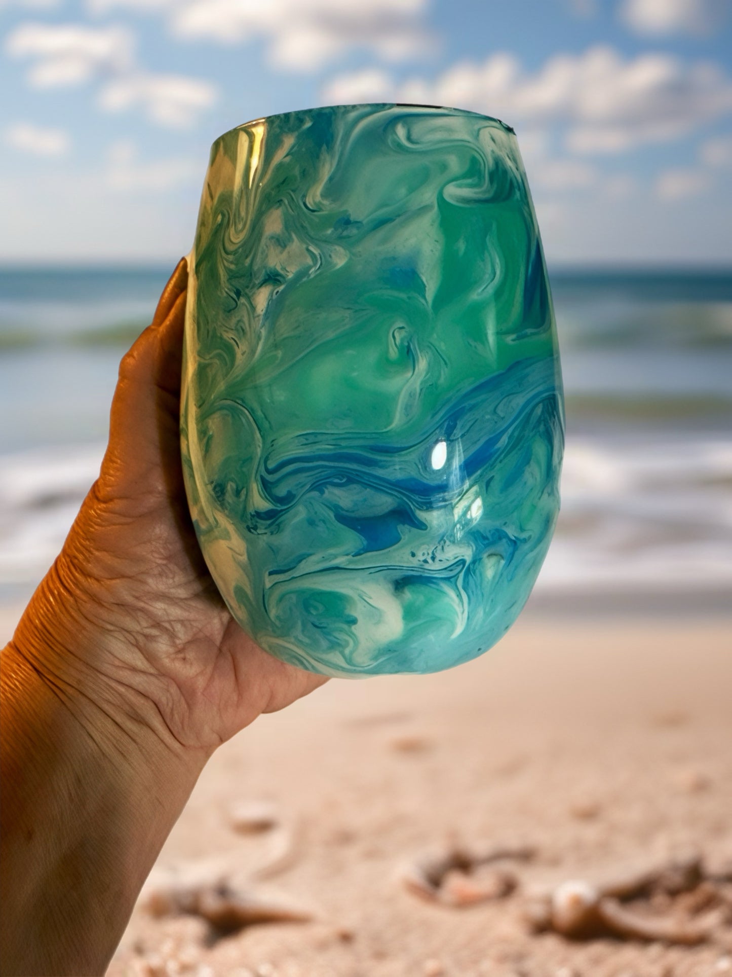 Ocean Drift Hand‑Painted Wine Glass