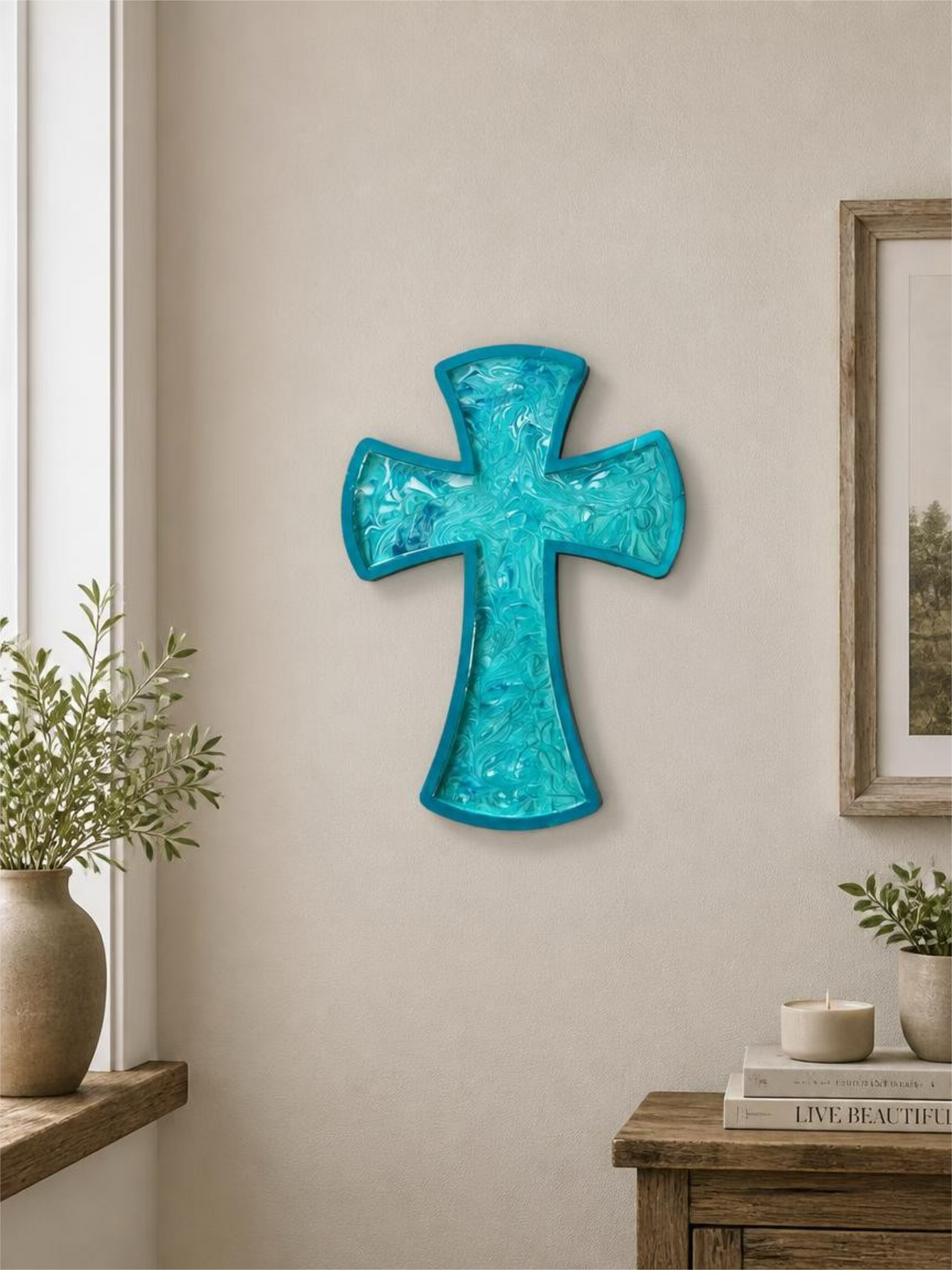 Turquoise Waters 12-Inch Wood Cross