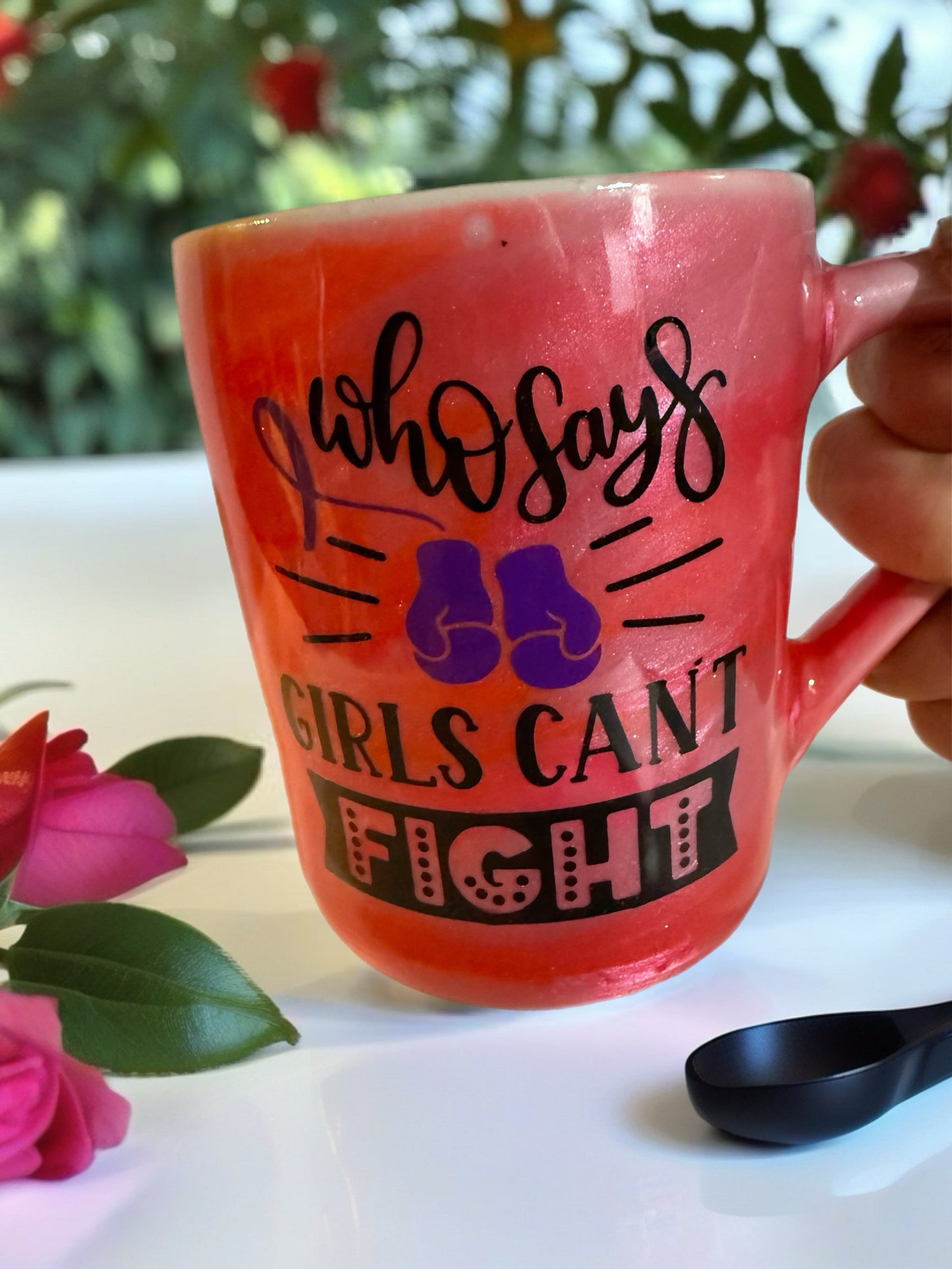 "Who Says Girls Can't Fight" Pink Marble Warrior Mug