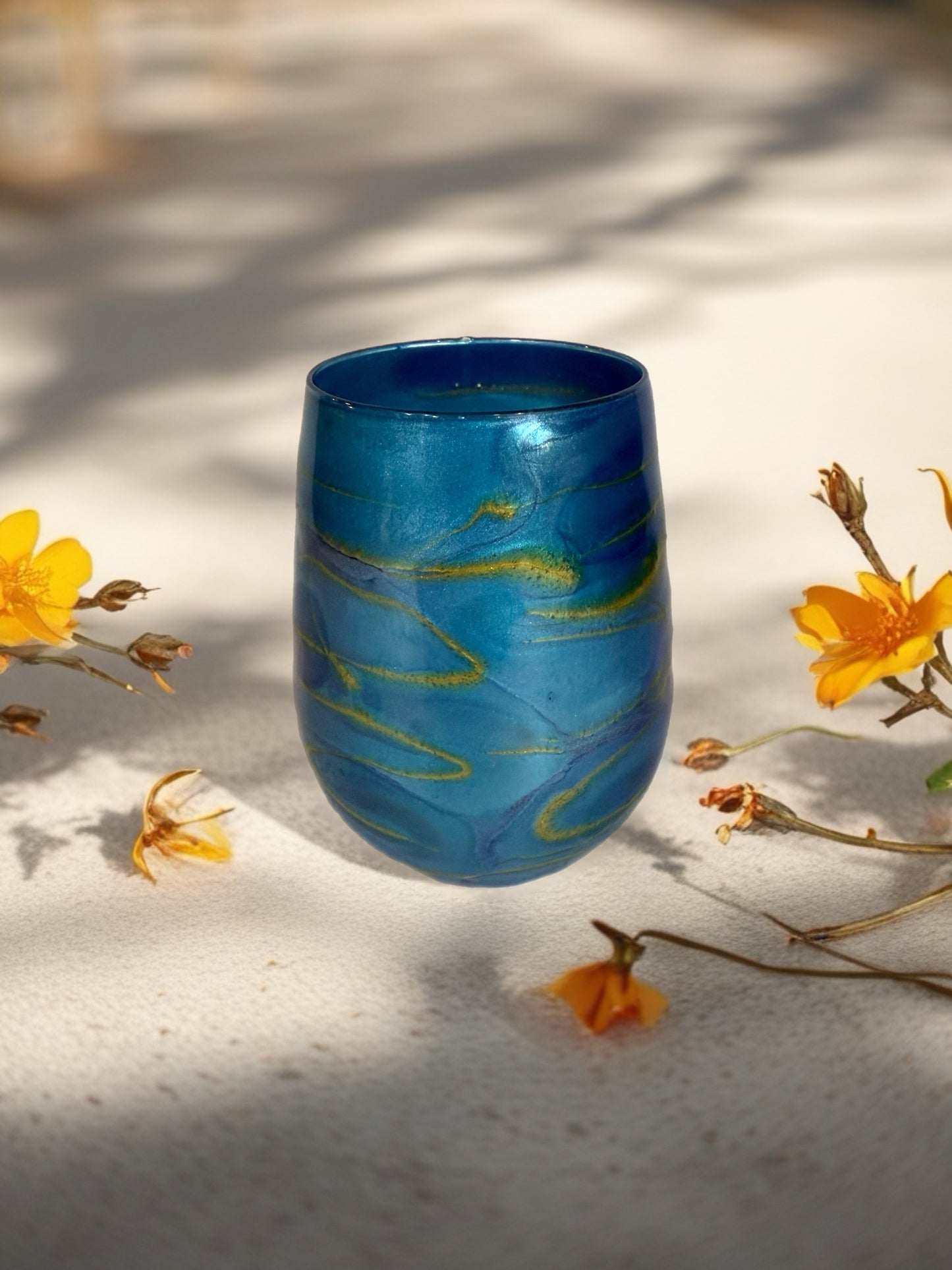 Blue Horizon Hand‑Painted Wine Glass
