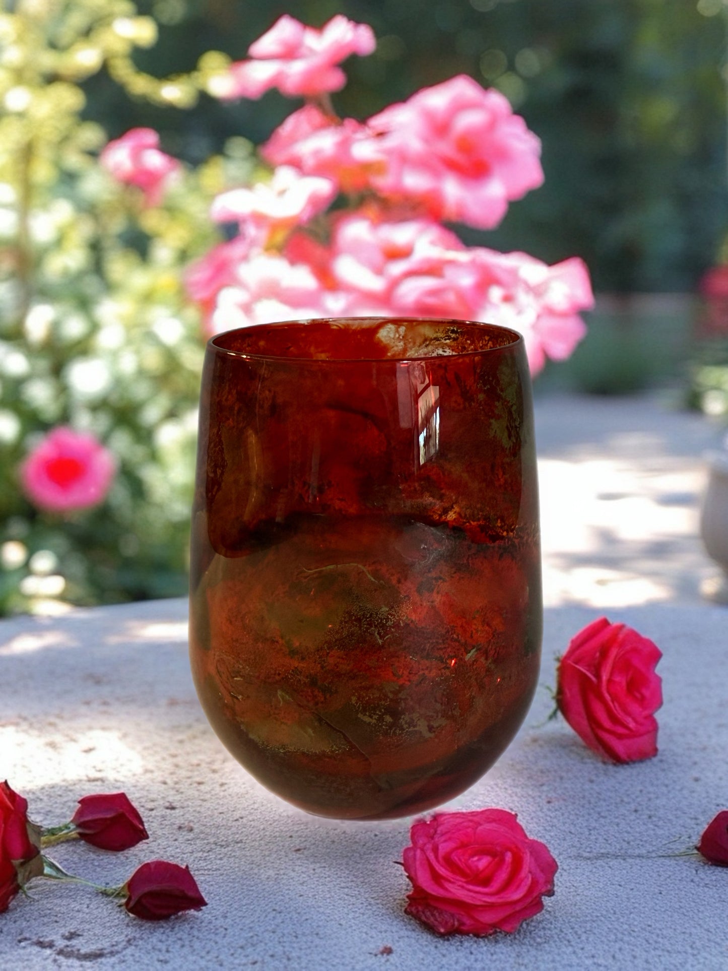 Crimson Bloom Hand‑Painted Wine Glass