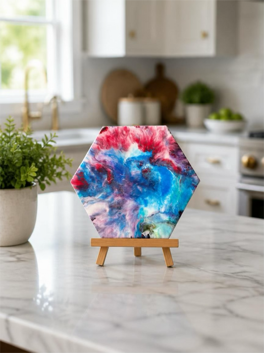 Cosmic Nebula Hexagon Hand-Painted Resin Trivet