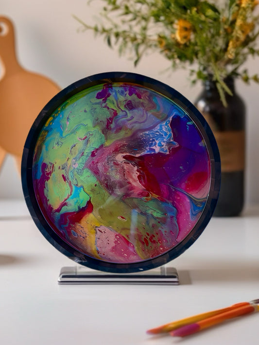 “Chromatic Cascade” 14‑Inch Handcrafted Wooden Tray