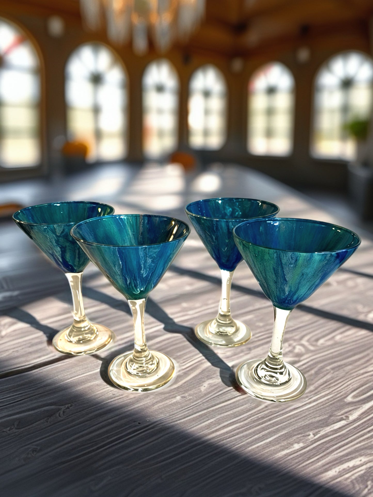 "Teal Current" Handcrafted Artisan Martini Glass