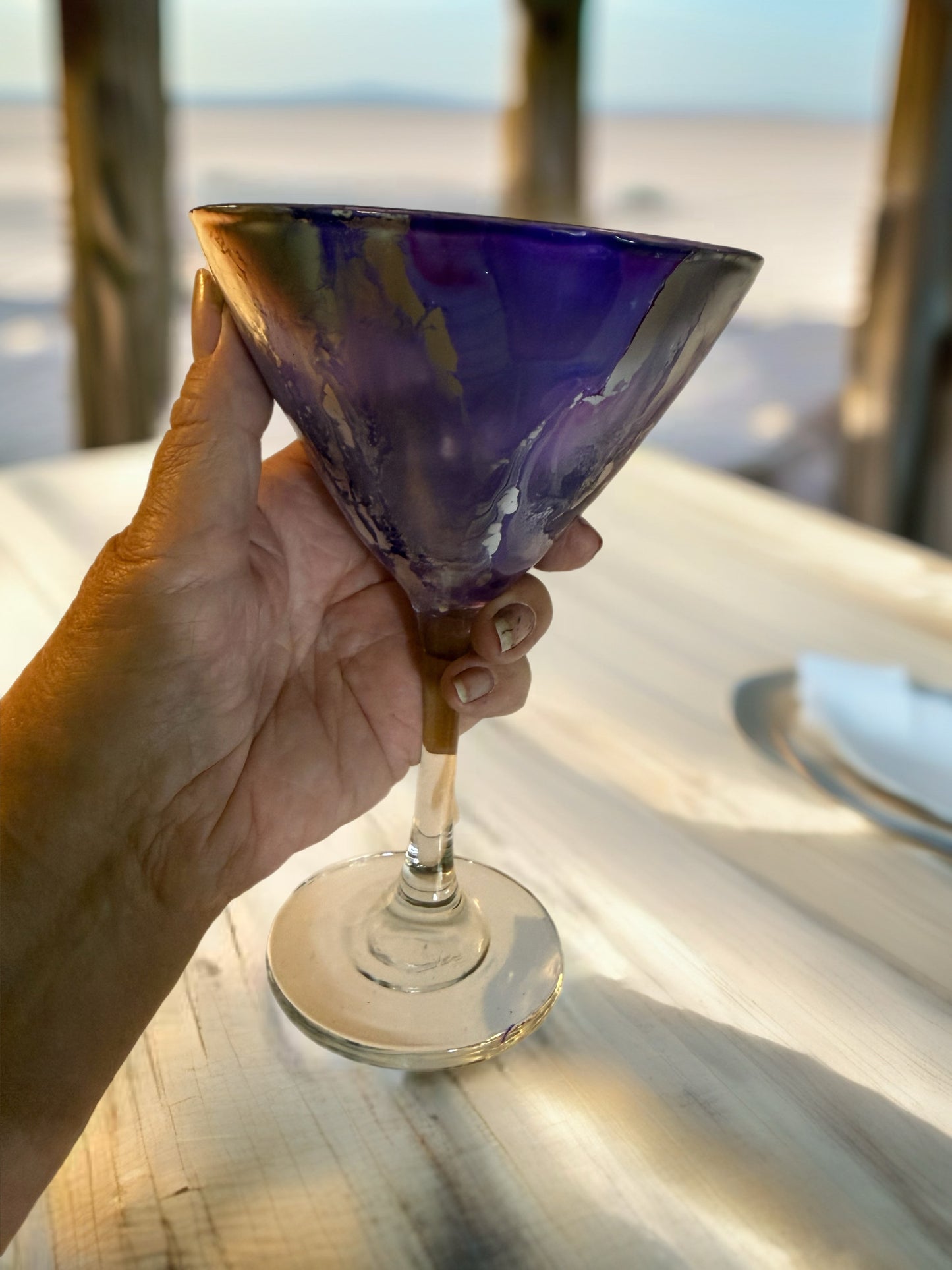 Hand‑Painted Violet Drift Martini Glass