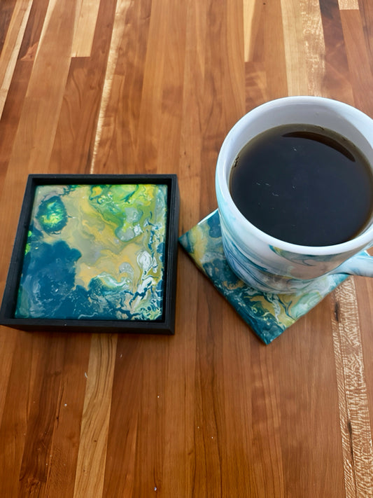 "Sun-Drenched Shore" Artisan Resin Coaster Set