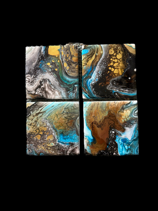"Geode Coast" Hand-Painted Pour Art Coaster Set