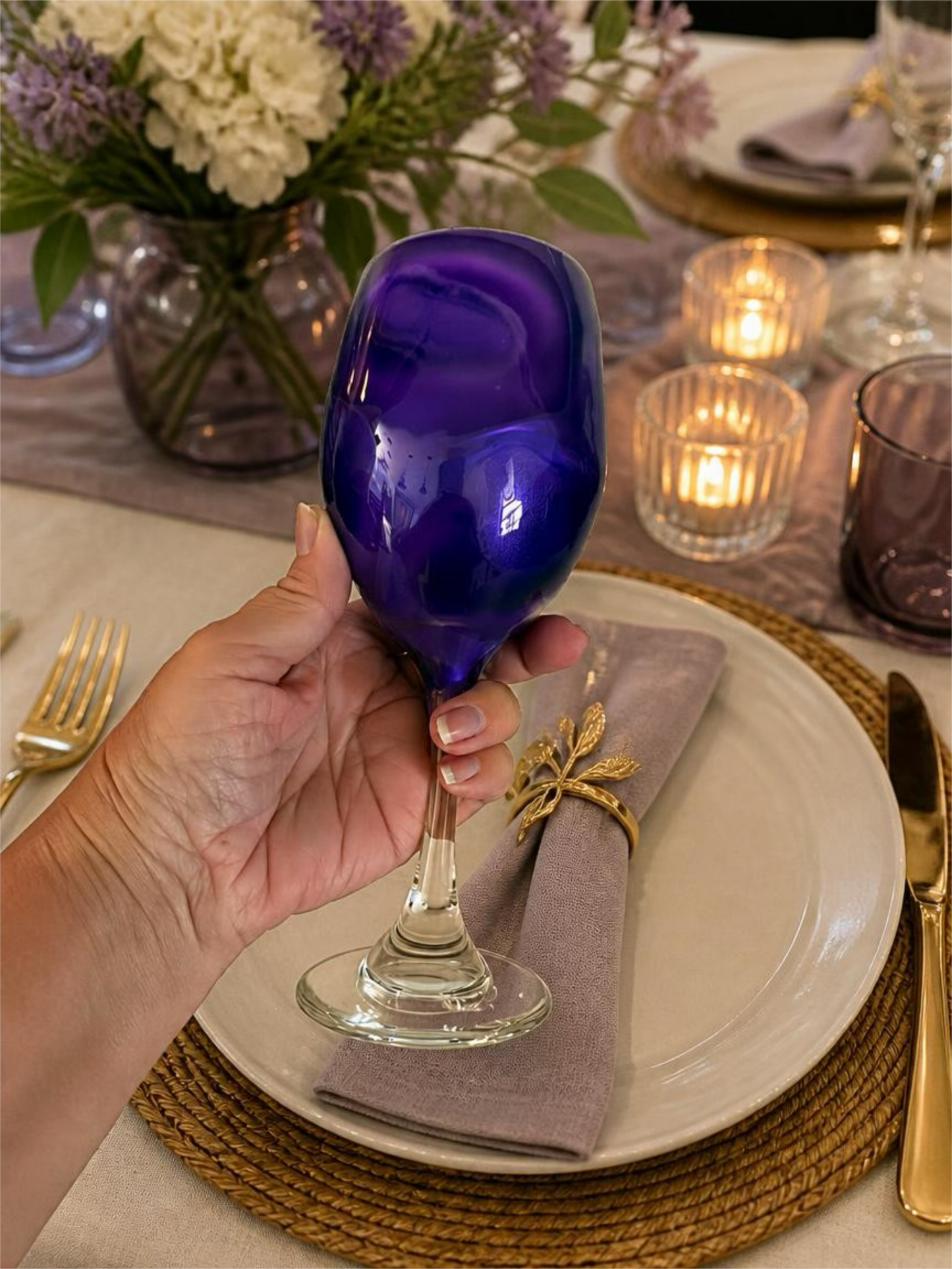 Royal Violet Swirl Hand-Blown Wine Glass