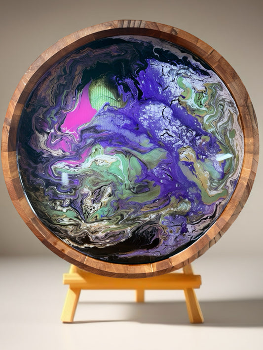 "Royal Orchid" Handcrafted Resin Art 13 Inch Wood Tray