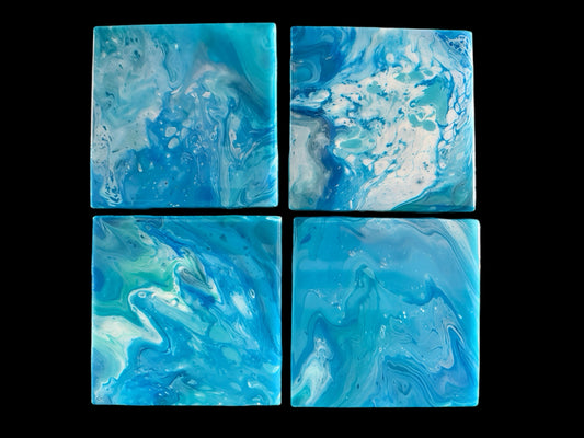 "Carribean Tide" Hand-Poured Resin Coasters – Set of 4