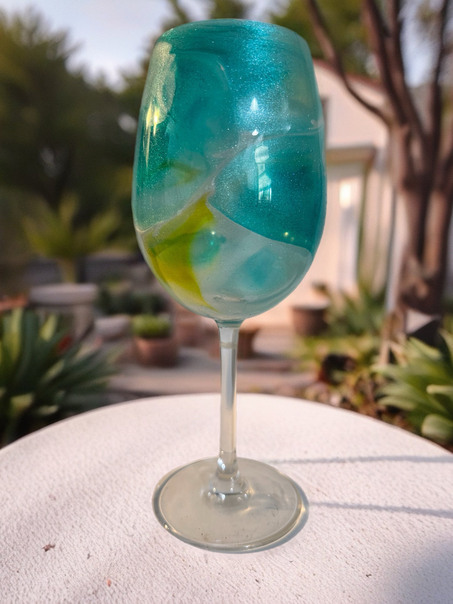 Teal Mist Hand‑Painted Wine Glass