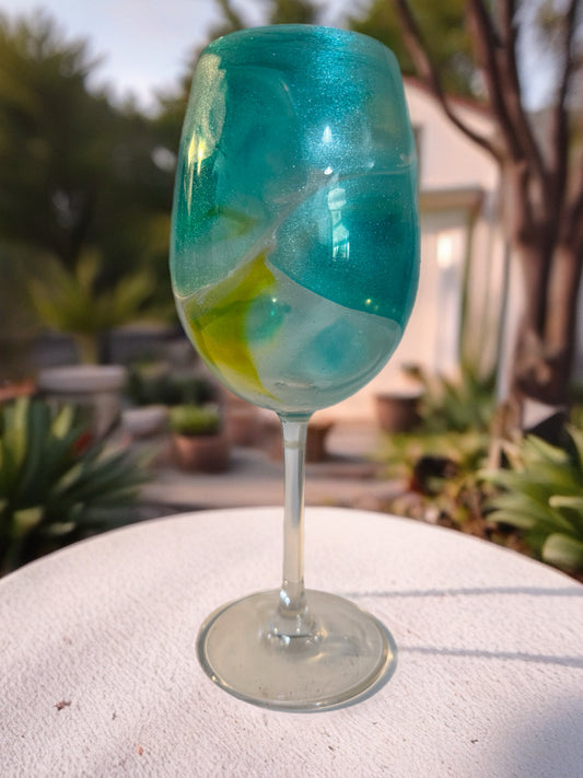 Teal Mist Hand‑Painted Wine Glass
