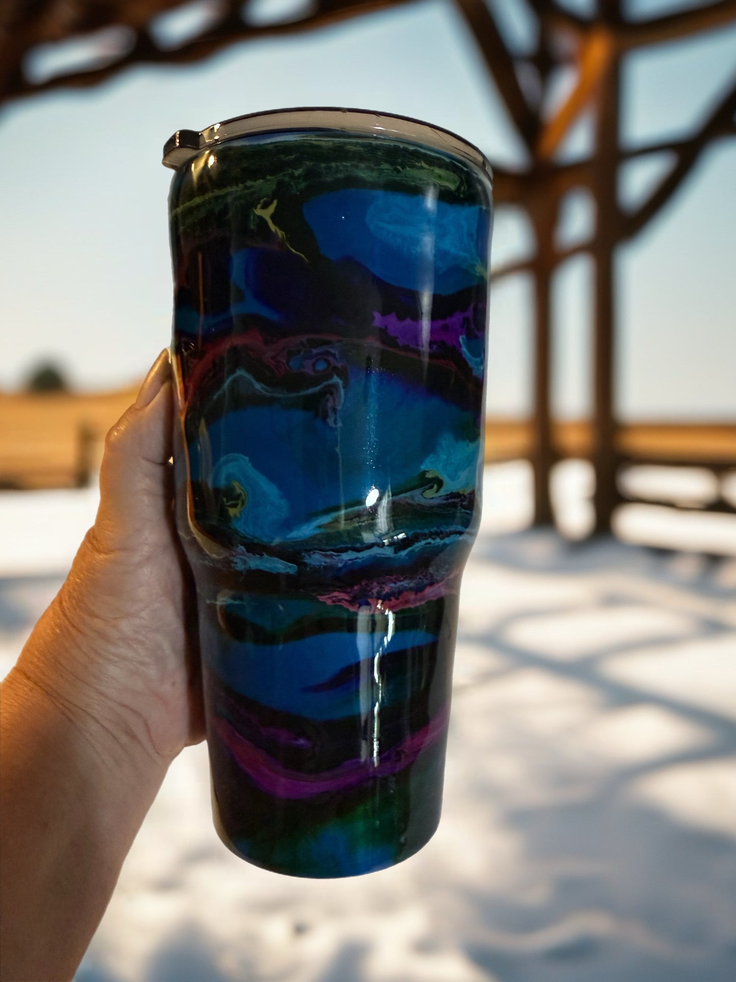 Handcrafted Jewel‑Tone Marbled Stainless Steel Tumbler
