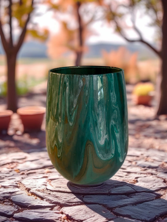 Emerald Veil Hand‑Painted Wine Glass