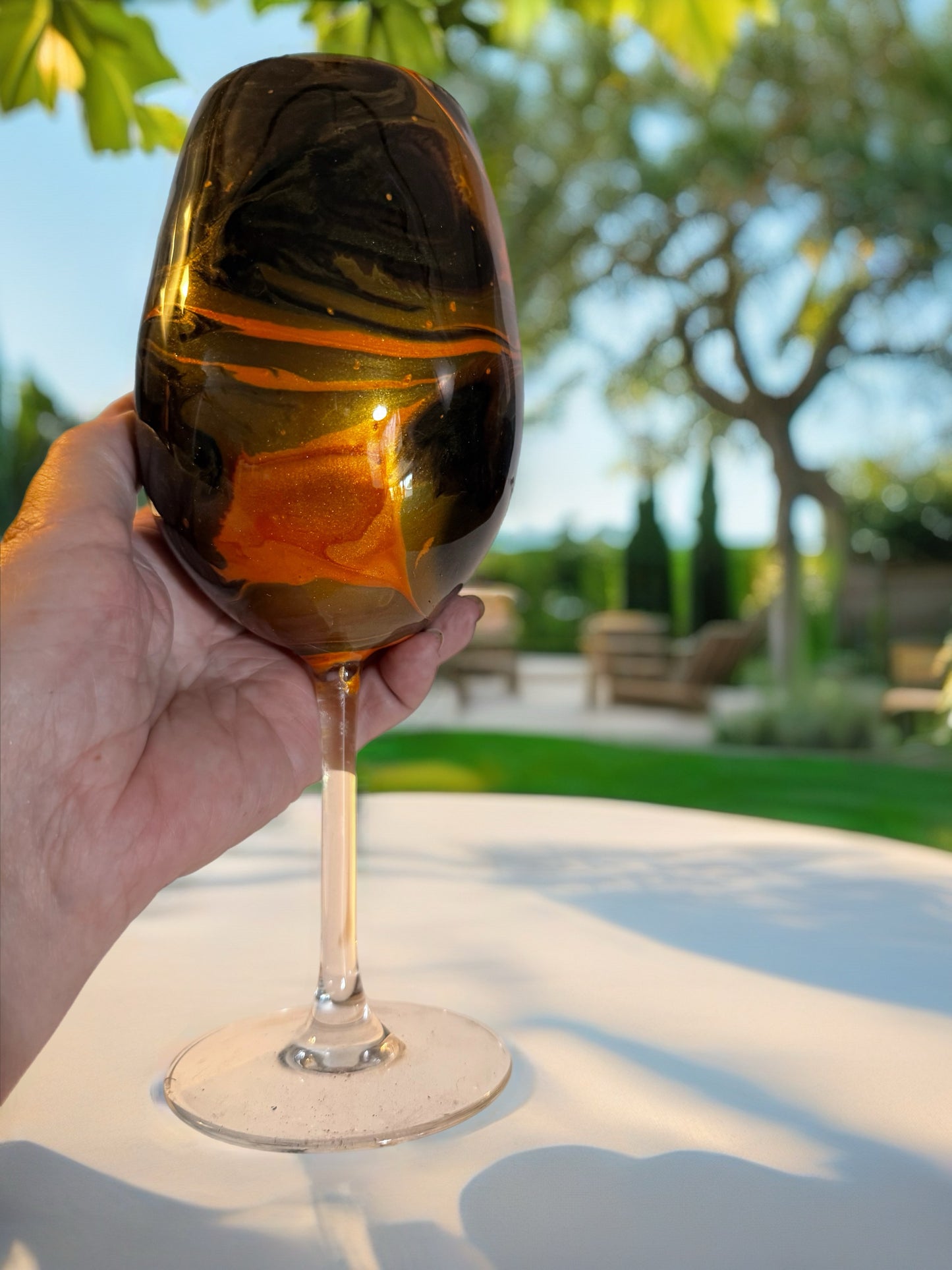 Handcrafted Amber, Gold &amp; Espresso Layered Wine Glass