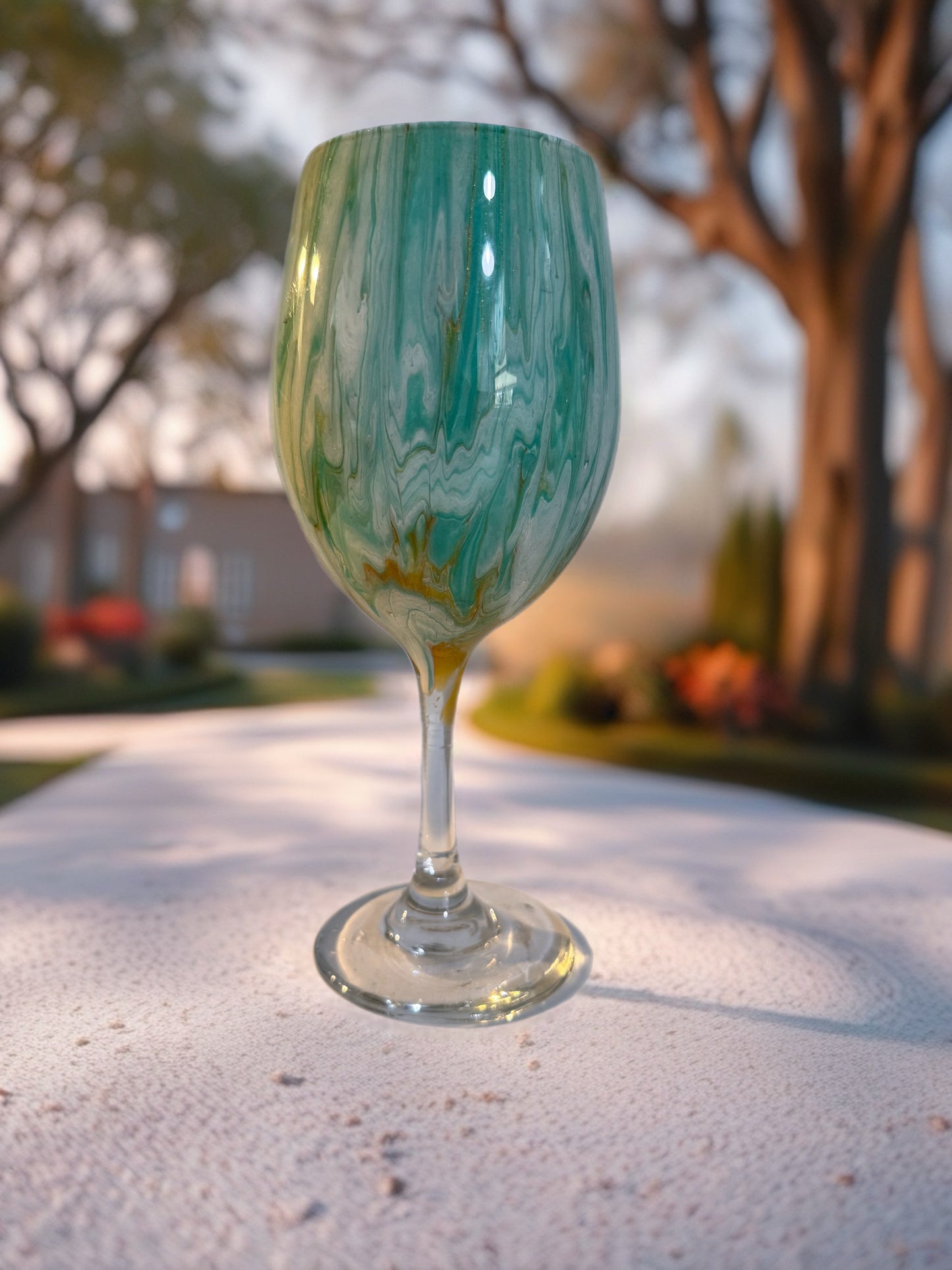 Teal Cascade Artisan Wine Glass