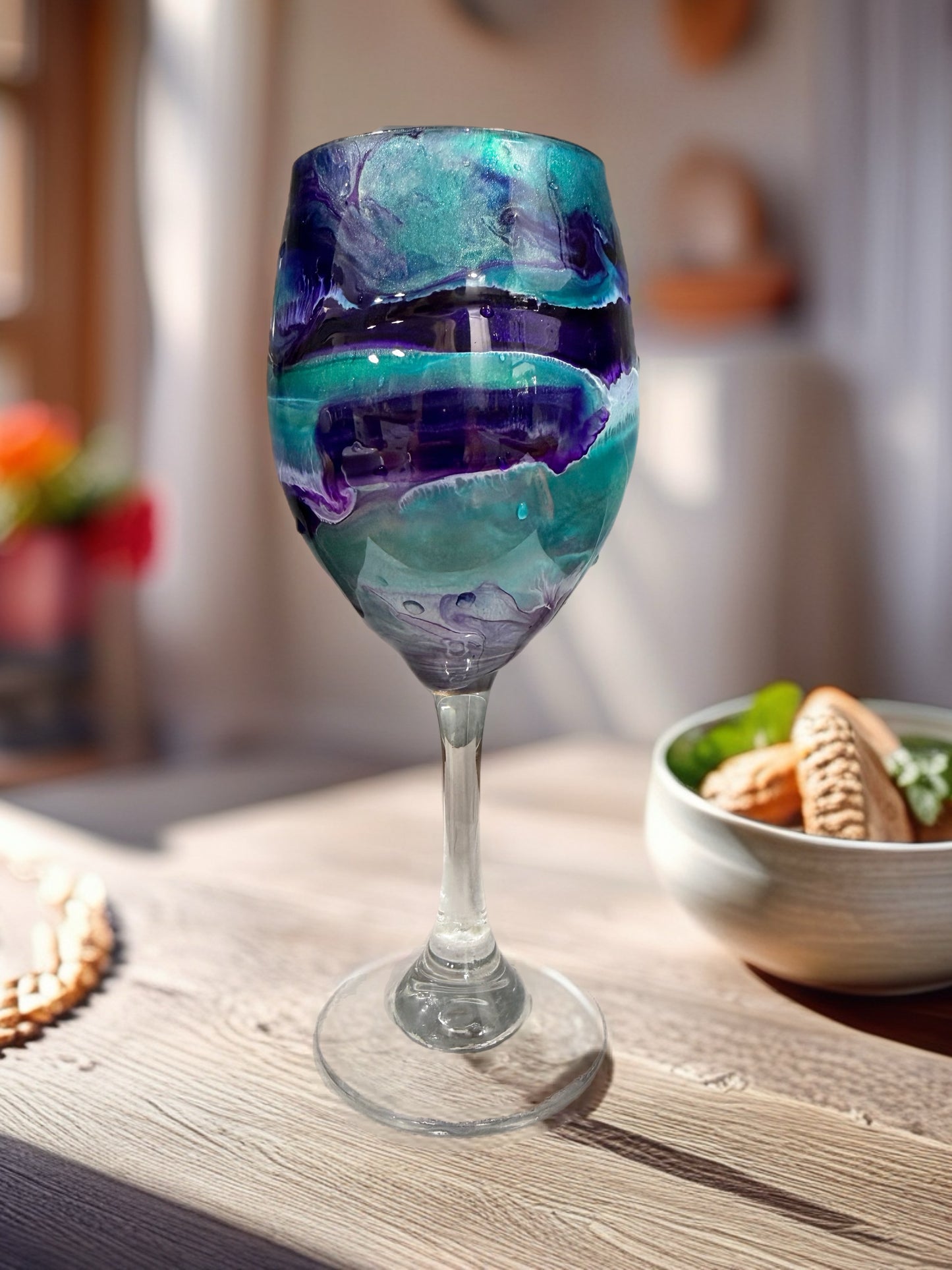 "Amethyst & Emerald" Abstract Marble Wine Glass