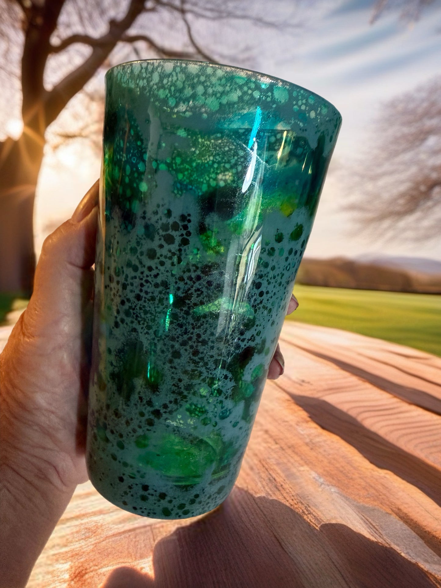 Hand‑Painted Green Tide Highball Glass