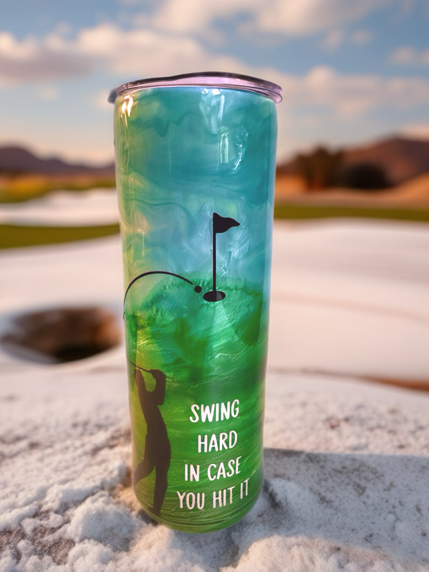 "Swing Hard" Iridescent Golf Green Tumbler