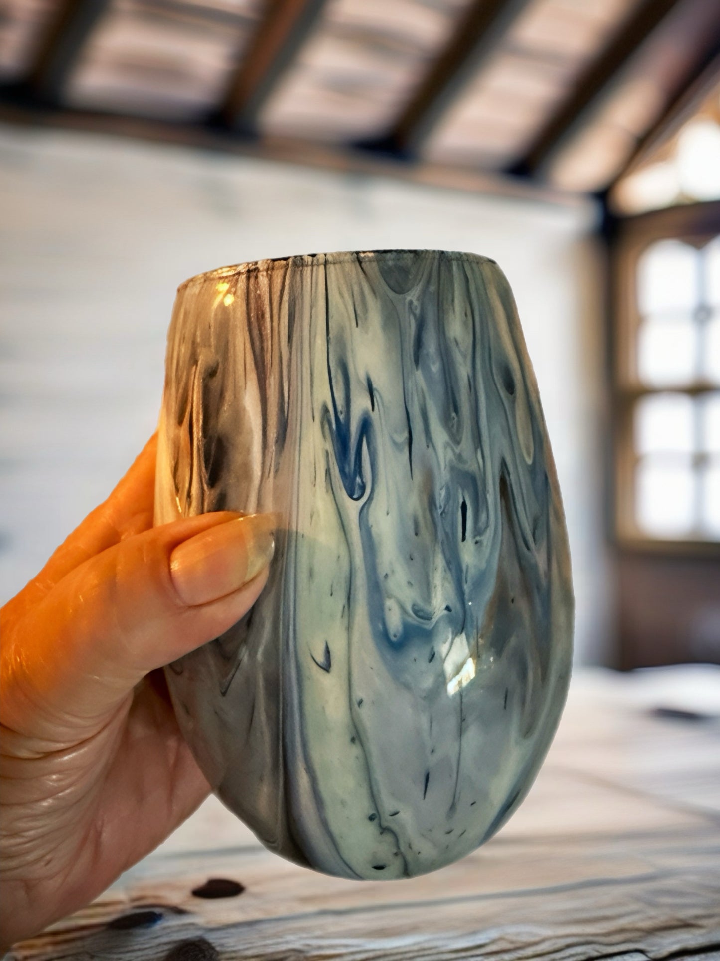 Seaside Bloom Hand‑Painted Wine Glass