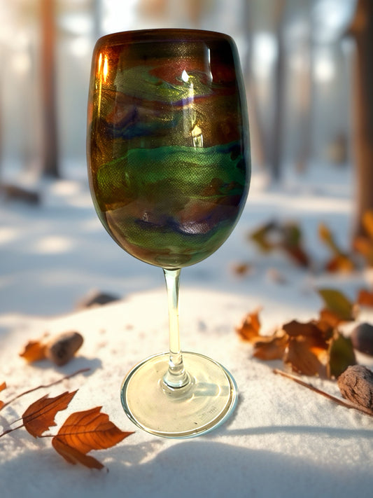 Handcrafted Iridescent Multicolor Marbled Wine Glass