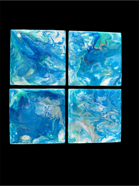 Deep Ocean Fluid Art Set of 4 Coasters