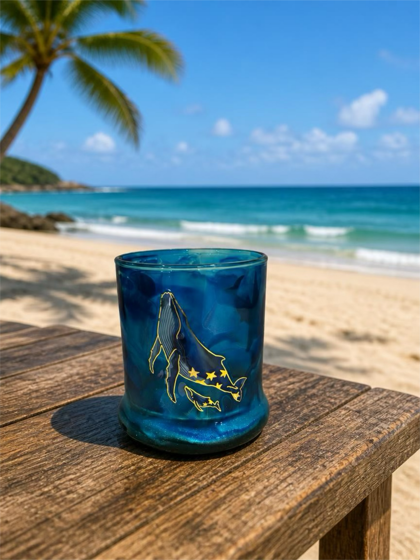 Ocean Realm Gold-Embossed Blue Whiskey Glass