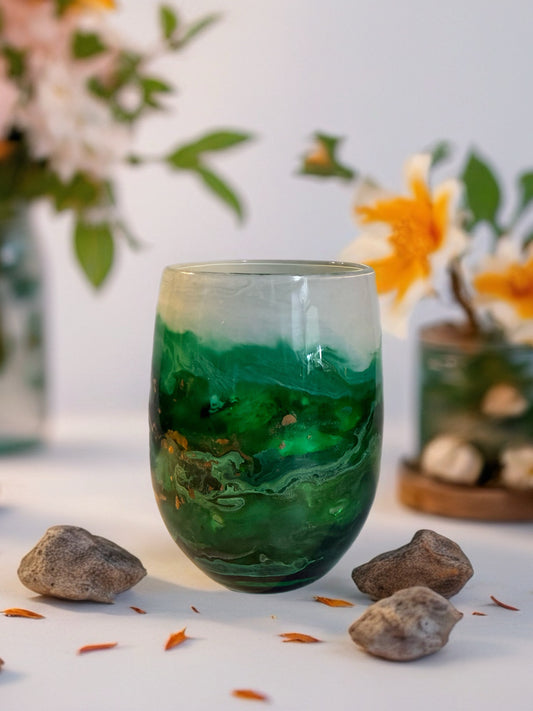 Verdant Marble Hand‑Painted Wine Glass