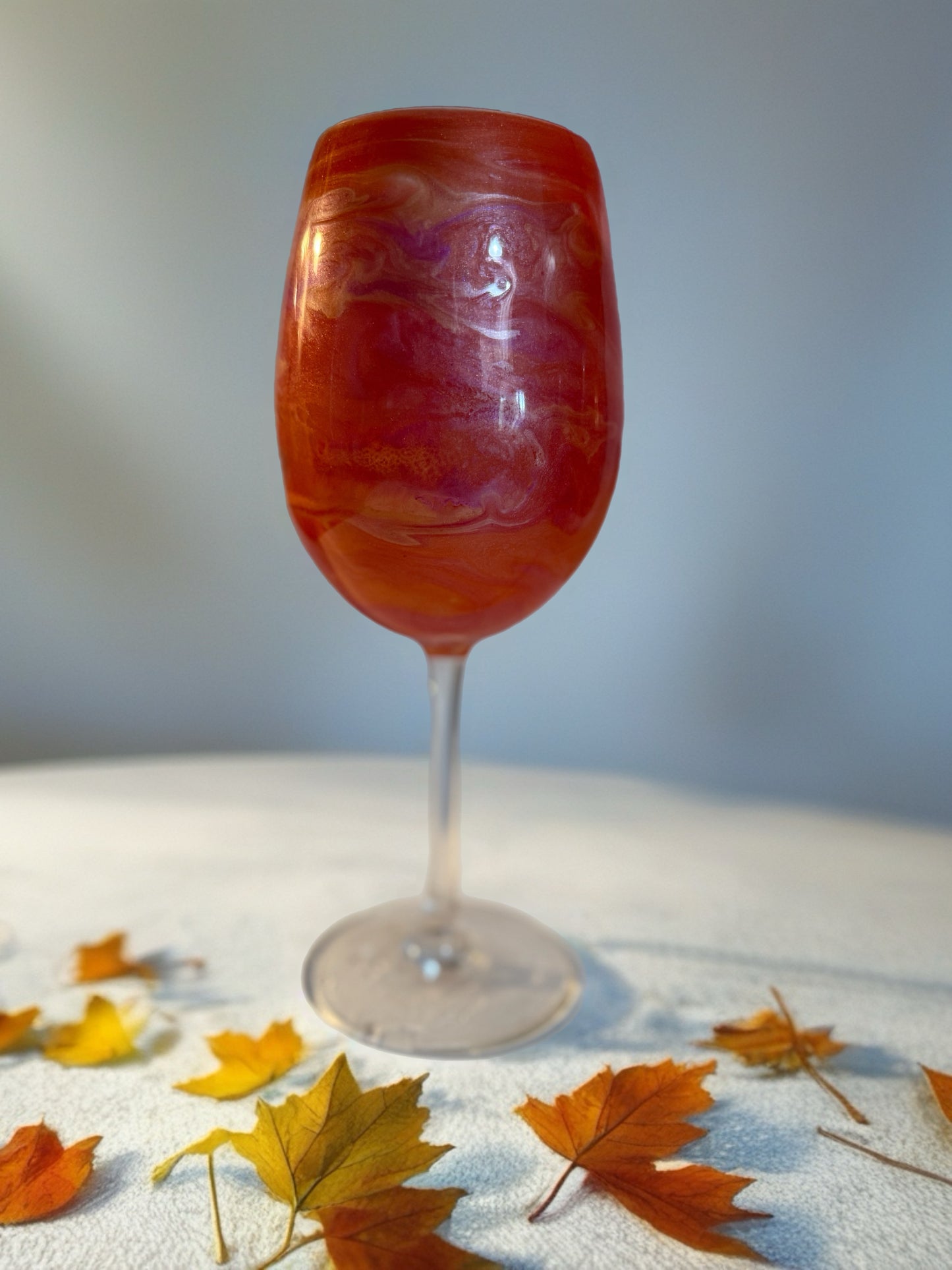 Handcrafted Autumn Marbled Wine Glass