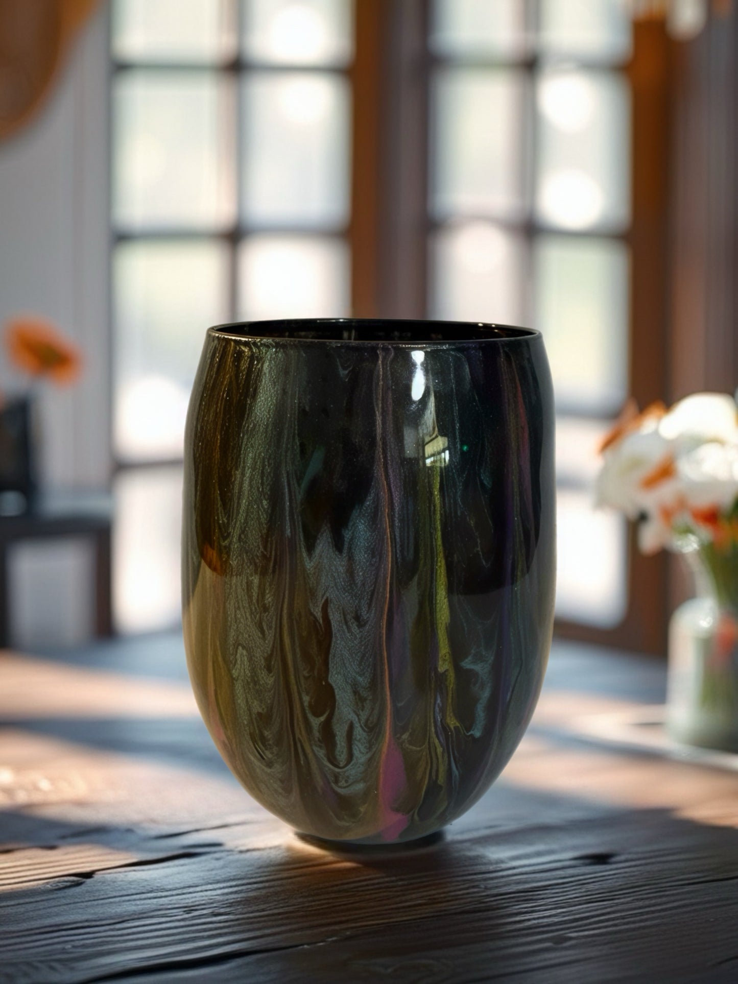Iridescent Midnight Marbled Wine Glass