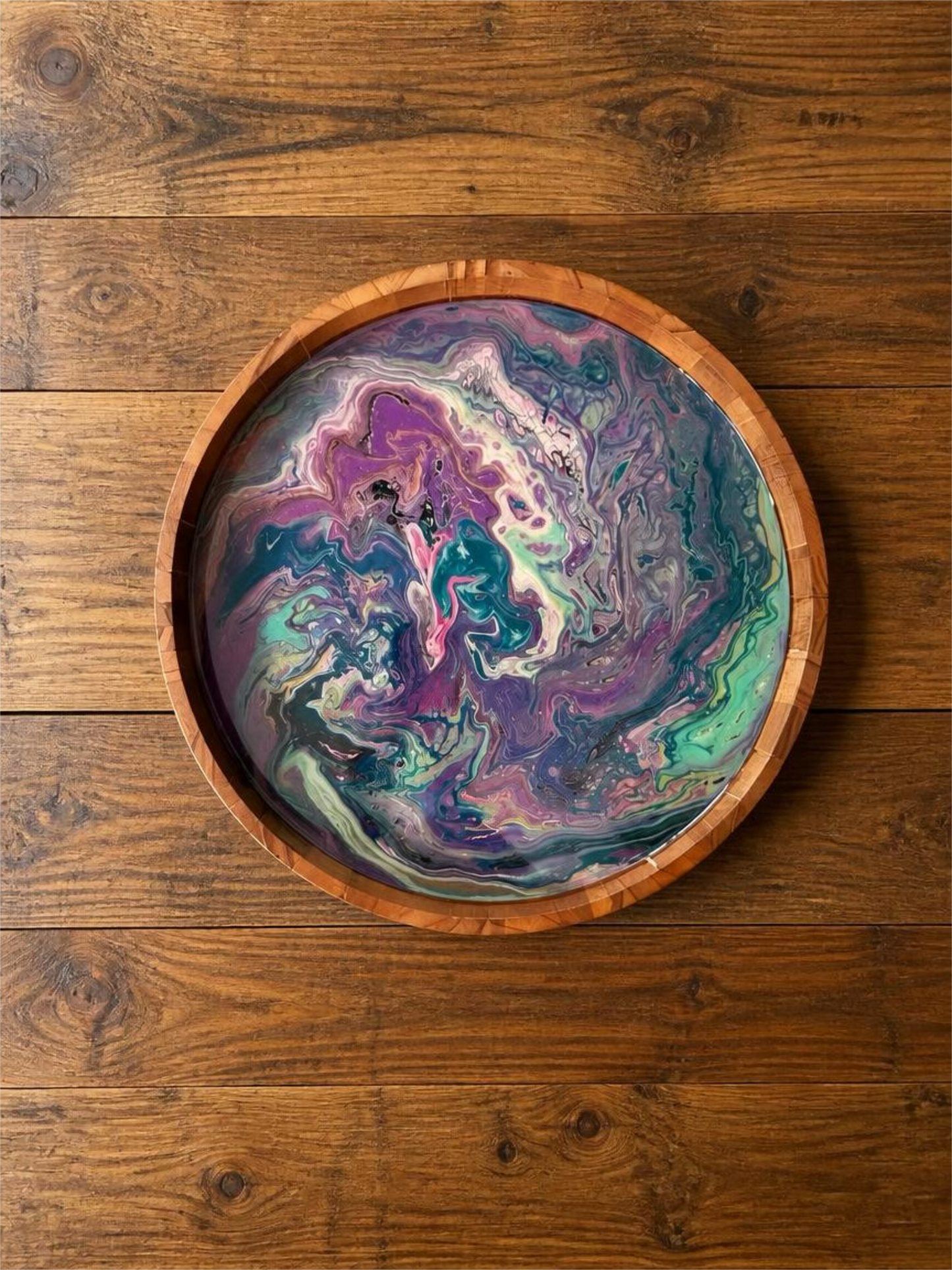 "Enchanted Nebula" Handcrafted Resin Art 15 Inch Serving Tray