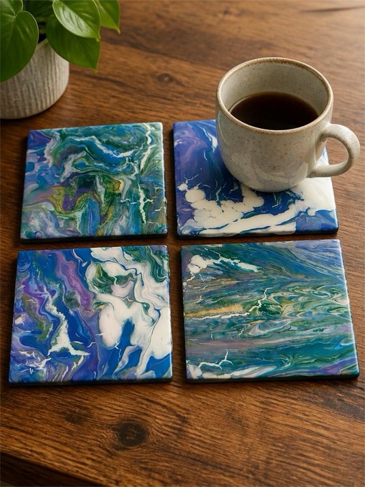 "Celestial Current" Artisan Resin Coaster Set