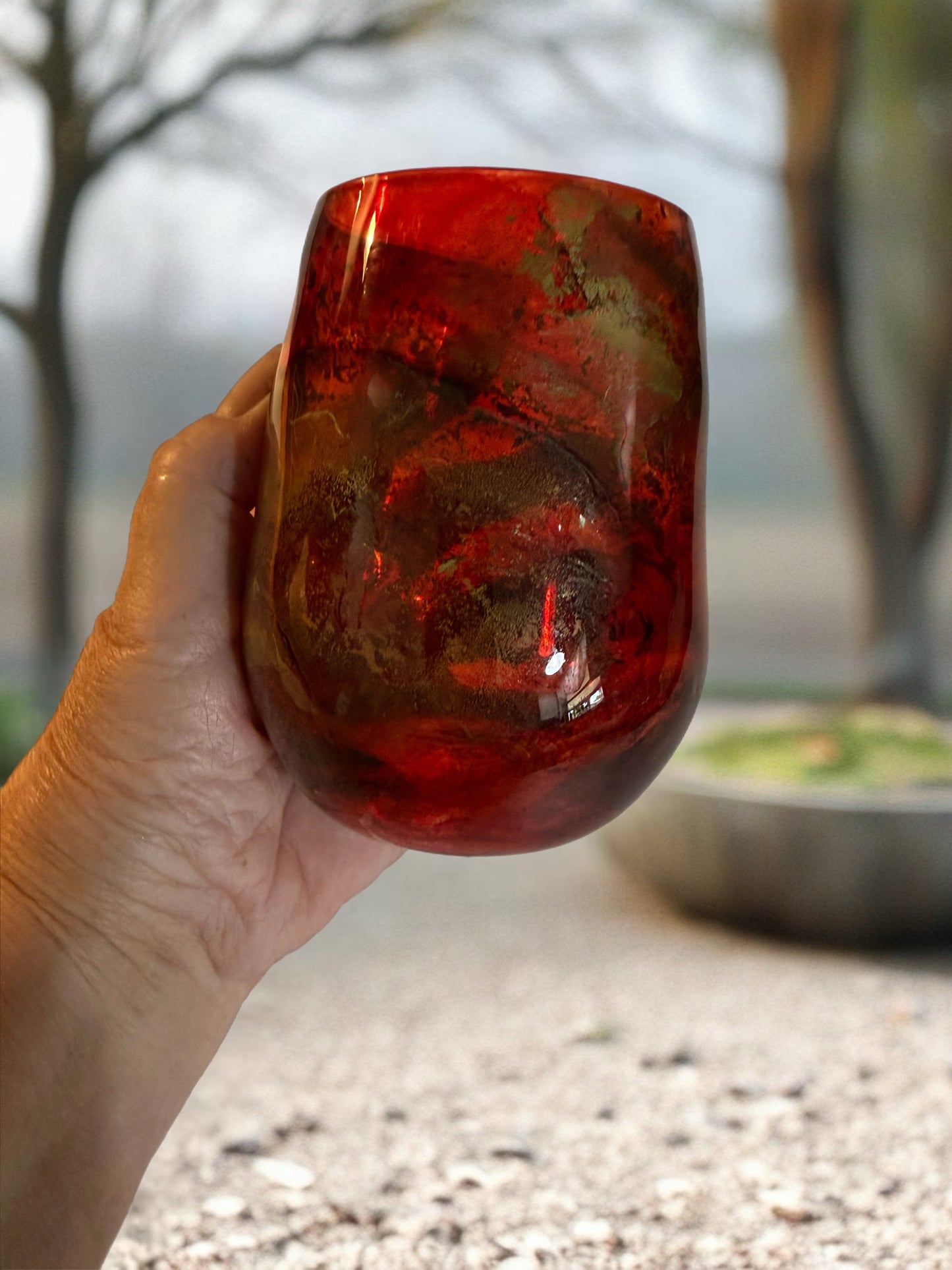 Crimson Bloom Hand‑Painted Wine Glass
