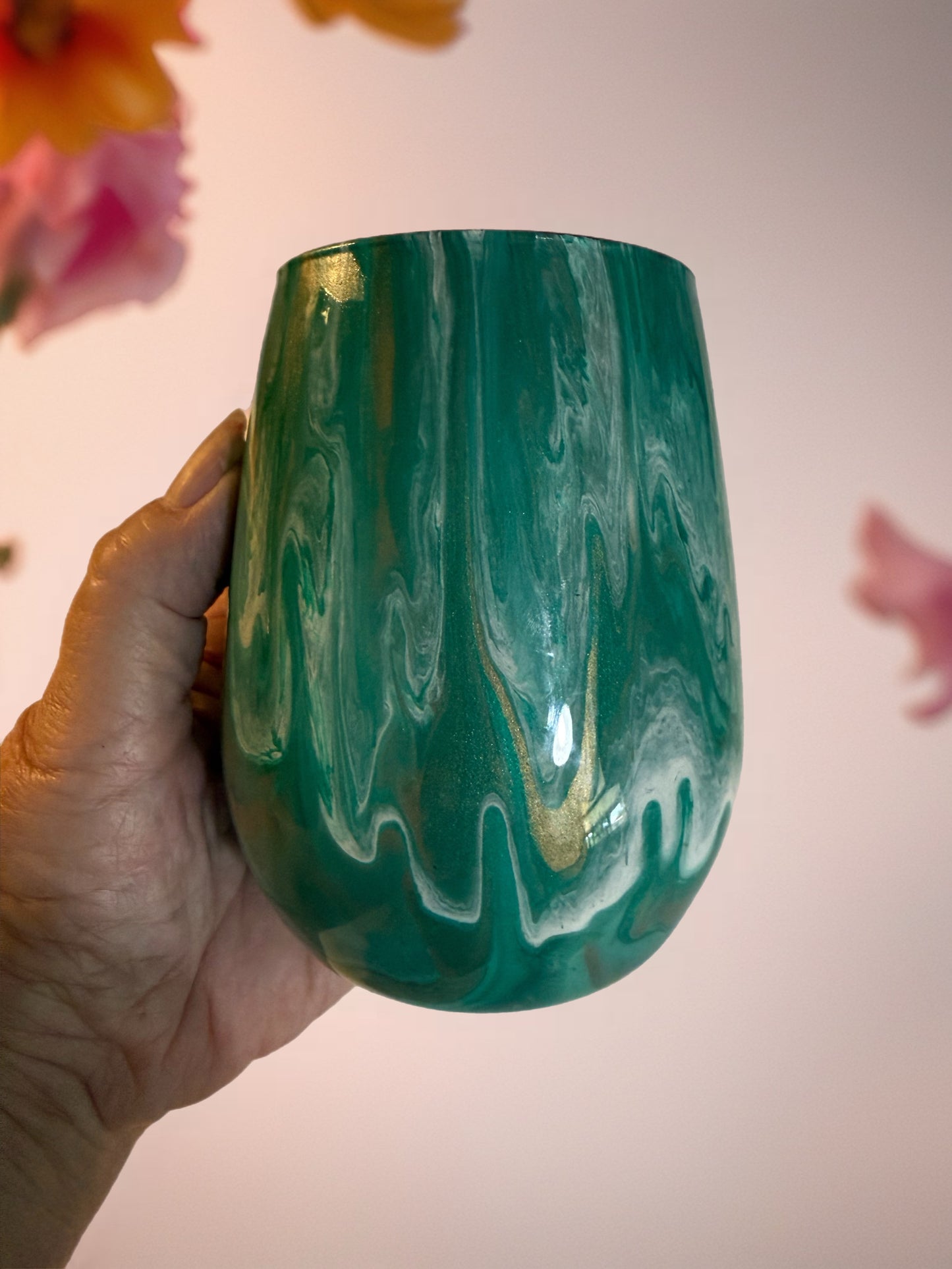 Emerald Veil Hand‑Painted Wine Glass