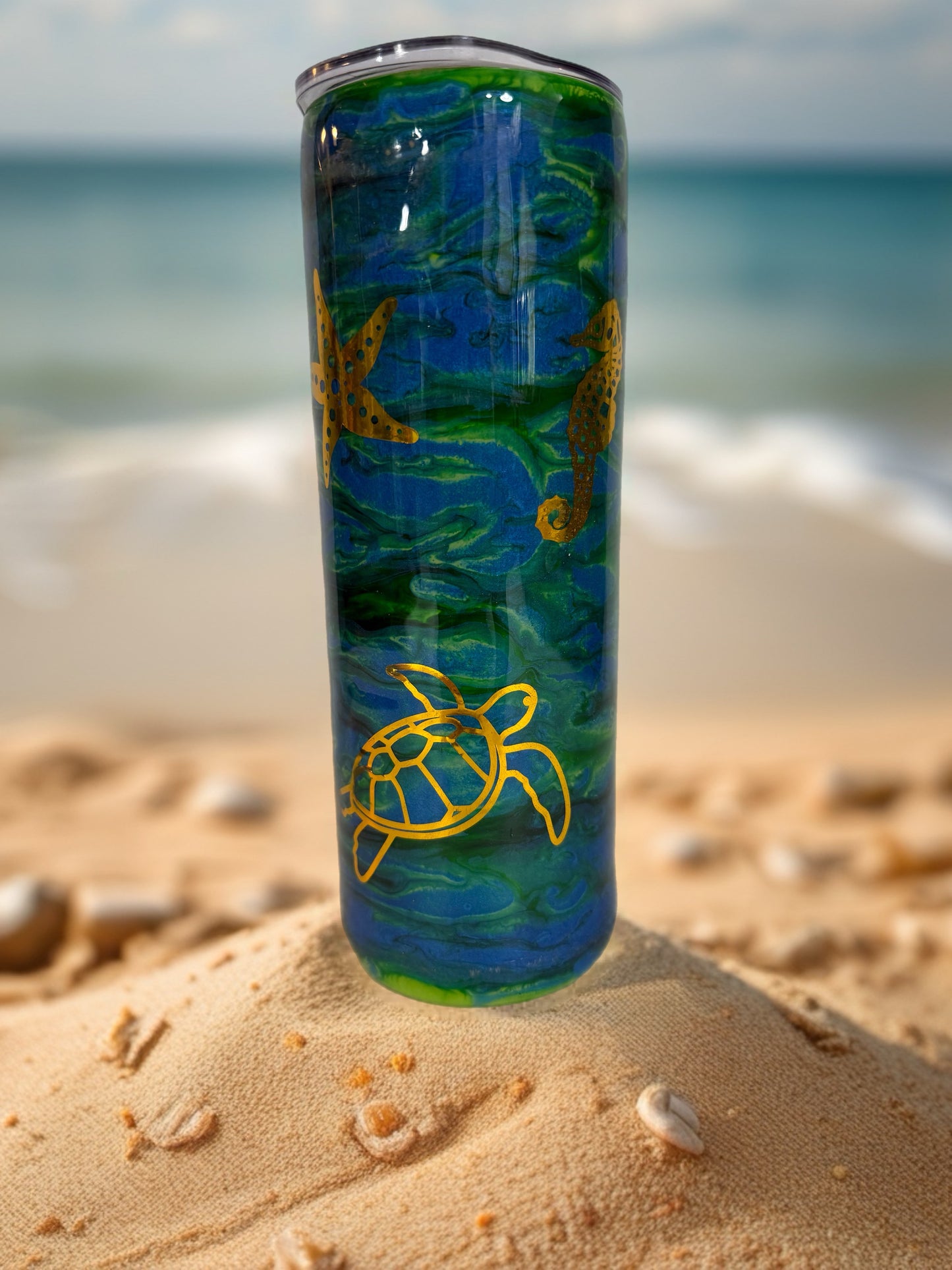 "Ocean Vibes" Sea Turtle Glitter Tumbler